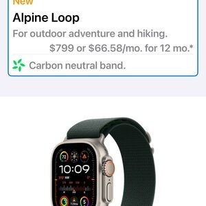 Apple Men’s MQEW3LLA/A Apple Watch Ultra mm Titanium Green Alpine Loop M